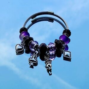 Chic Silver and Purple Charm Bracelet
